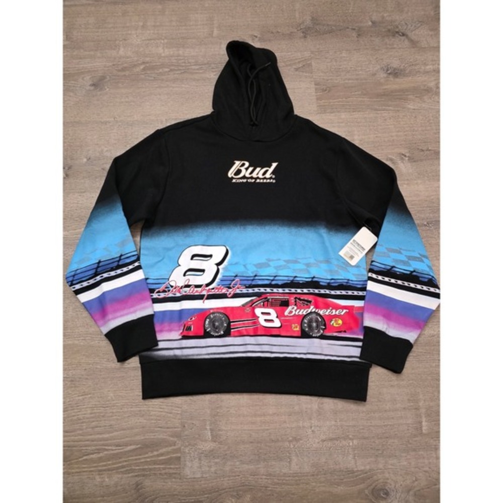 NASCAR Budweiser Hoodie Mens Medium Black‎ New Dale Earnhardt Jr Racing Pullover